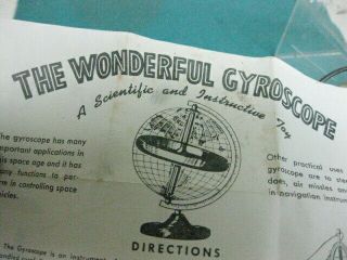 Vintage 1960 ' s - 70 ' s Toy Gyroscope and stand with instruction sheet 3