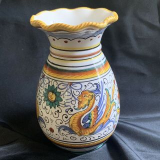 Vintage Deruta Ceramic Pottery Vase Hand Painted Raffaellesco Vase 6” Tall