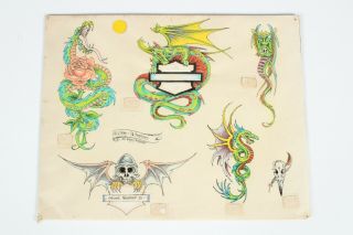Vintage Dragon Tattoo Flash By Irons And Stephens.  Sheet Number 8.  6 Images.