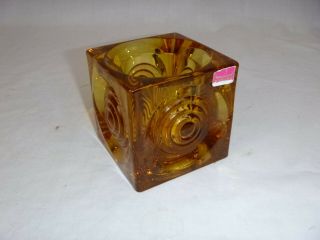 Vtg Mid Century Viking Glass Amber Bullseye Candle Holder 3.  5 "