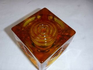 Vtg Mid Century Viking Glass Amber Bullseye Candle Holder 3.  5 