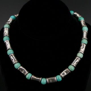Vtg Sterling Silver Southwestern Turquoise Bead Strand 17.  25 " Necklace - 38.  5g
