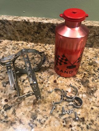 Vintage Coloral Aluminum Alloy Bicycle Water Bottle And Cage Grand Prix England