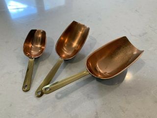Vintage Copper 3 Piece Measuring Scoop Set Riveted Brass Handles,  2,  3 & 7 Ounce 2