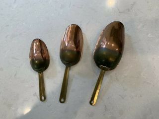 Vintage Copper 3 Piece Measuring Scoop Set Riveted Brass Handles,  2,  3 & 7 Ounce 4