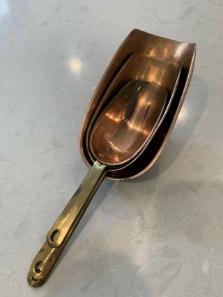 Vintage Copper 3 Piece Measuring Scoop Set Riveted Brass Handles,  2,  3 & 7 Ounce 5