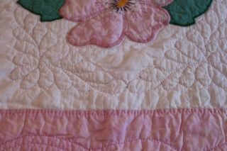 Vintage Cotton Hand Stitched Applique Quilt Posies w Pink and Green 8