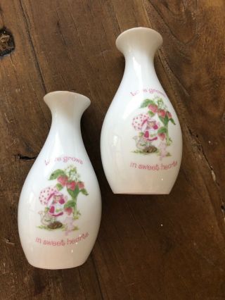 Vintage Strawberry Shortcake Porcelain Vase Set Of 2