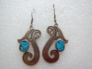 Vintage Taxco Sterling Silver Turquoise Southwest Signed Earrings