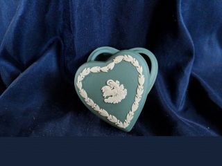 Vintage Wedgwood Jasperware.  Spruce/teal Green.  Heart Shaped Trinket Box