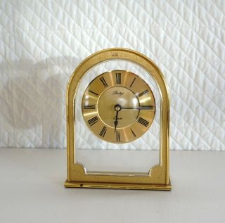 Vintage Kienzle Germany Quartz Mantle Clock Brass Glass 15.  5cm High