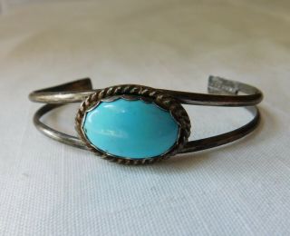 Vintage Navajo Signed Wayne Etsitty Sterling Silver Turquoise Cuff Bracelet