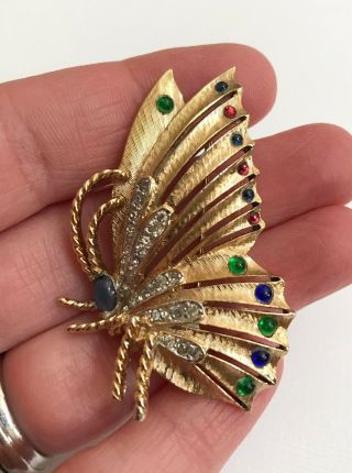 Gorgeous Vintage Panetta Jewel Tone Cabochon Butterfly Brooch Pin