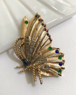 Gorgeous Vintage PANETTA Jewel Tone Cabochon Butterfly Brooch Pin 2