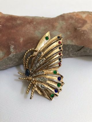 Gorgeous Vintage PANETTA Jewel Tone Cabochon Butterfly Brooch Pin 3