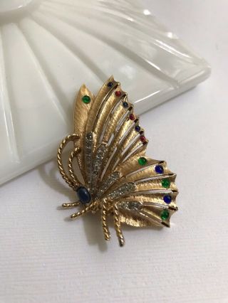 Gorgeous Vintage PANETTA Jewel Tone Cabochon Butterfly Brooch Pin 4