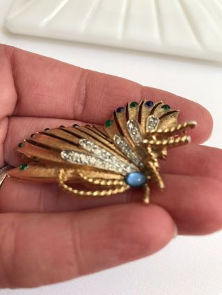 Gorgeous Vintage PANETTA Jewel Tone Cabochon Butterfly Brooch Pin 6