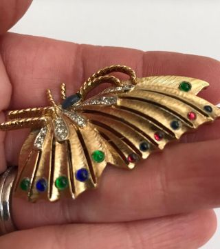 Gorgeous Vintage PANETTA Jewel Tone Cabochon Butterfly Brooch Pin 7