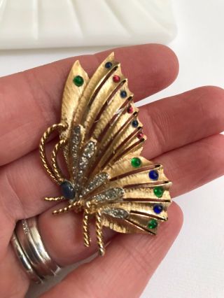 Gorgeous Vintage PANETTA Jewel Tone Cabochon Butterfly Brooch Pin 8