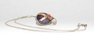 Vintage Sterling Silver Enamel Egg Necklace 2
