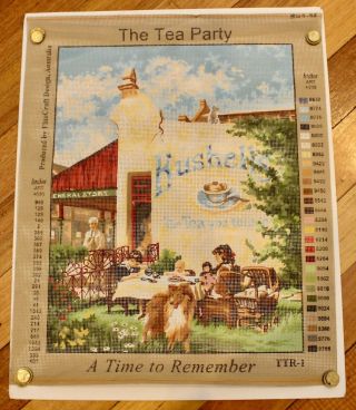 Vintage Unworked Anchor Tapestry - The Tea Party - Bushells - 49 X 39 Cm - Vgc
