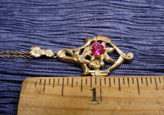 Vintage 10 K Gold Esemco Necklace with Chain Red Garnet 4