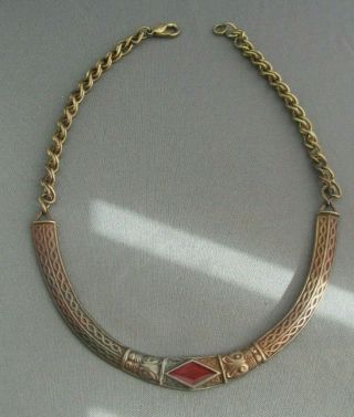 Vintage Mma Museum Of Modern Art Gold Tone Red Diamond Enamel Collar Necklace