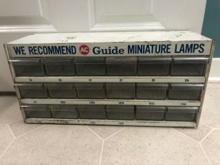 Vintage Gm Ac Delco Guide Miniature Lamp 18 Drawer Metal Advertising Cabinet