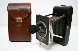 Ww1 Usa Ansco Bionic Vest Pocket Roll Film 6x4 Folding Camera Vintage Zeiss Case