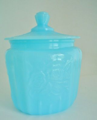 Vintage Light Blue Opaline Glass Cookie Jar Or Biscuit Canister