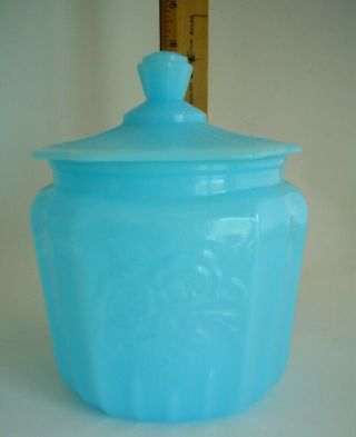 Vintage Light Blue Opaline Glass Cookie Jar or Biscuit Canister 3