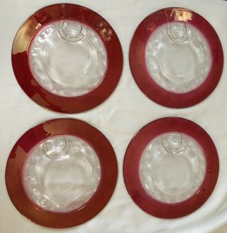 6 Vintage Kings Crown Thumbprint Ruby Red Flash Dinner Plates 10 1/2 "