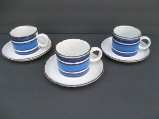 Vintage Wedgewood Stonehenge Midwinter Moon 3 Cups And Saucers England 1970 