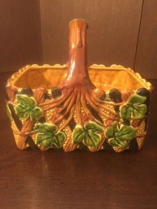 The Haldon Group Vintage 1987 Ceramic Majolica Ivy And Vine Basket