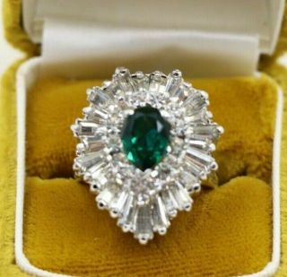 Vintage Panetta Sterling Silver Rhinestone Green Crystal Ring