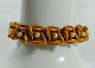 Vintage Signed Florenza Elegant Gold Tone Faux Pearl 7 " Bracelet Evc