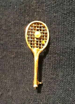 One Vintage 14k Gold Tennis Racket Racquet Brooch Pin With Pearl Ball
