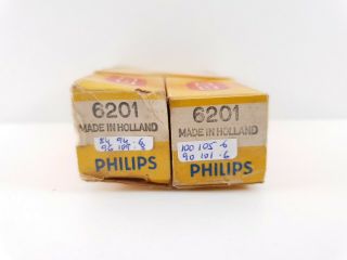 2 X 6201 Philips Holland,  1960´s.  D - Code.  Gold Pins.  Nos/nib,  Pair C11 En - Air
