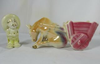 Vintage Hollyware Mexican And Donkey Cart Vase