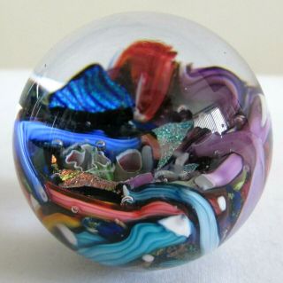 Vintage Studio Handmade Glass Colorful Ball Marble Paperweight Signed Sweet