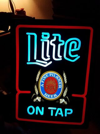 Vintage Miller Lite On Tap Beer Lighted Sign " A Fine Pilsner Beer "