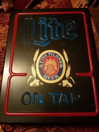 Vintage Miller Lite On Tap Beer Lighted Sign 
