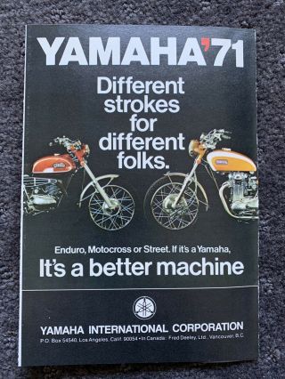 Vintage Yamaha Enduro Road Motocross Motorcycles Sales Brochure 1971