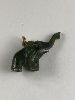 Vintage 14 K Gold Bail 3d Green Jade Lucky Elephant Trunk Up Charm Pendant