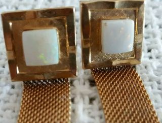 Vintage Gold Tone Fire Opal Stone Mesh Wrap Around Cuff Links