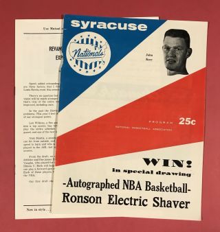 Vintage Syracuse Nationals Vs.  St.  Louis Hawks Nba Program John Kerr Scarce