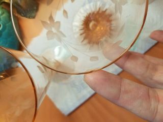 Set Of 3 vintage Etched Pink Depression Glass Glasses footed ice tea floral 4