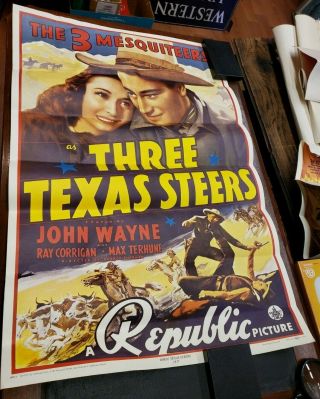 Vintage Movie Poster John Wayne 3 Texas Steers 1971 Poster 1937 Movie