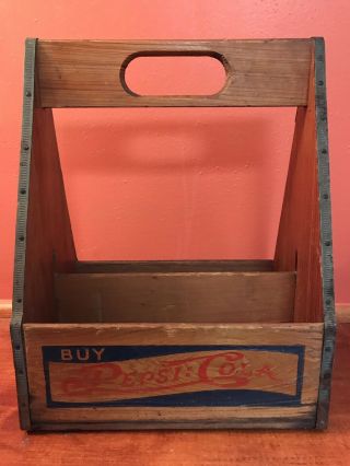 Vintage Buy Pepsi - Cola Double Wood Bottle Carrier Advertising Crate