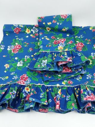 Vintage Martex Set Of Two Martex Blue Floral Std Pillowcases With Ruffled Edge